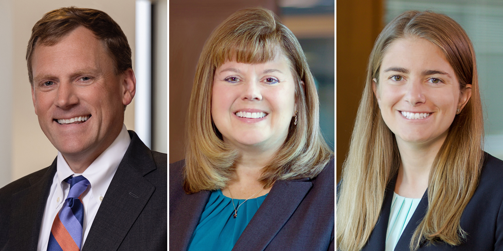 Professional headshots of three lawyers: Matt Johnson on the left, Susan Gerber in the center, and Hannah Mehrle on the right, all wearing business attire.